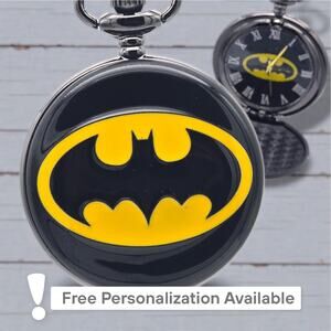 Hero Emblem Pocket Watch – Personalized Black Yellow Enamel Vintage Style Gift